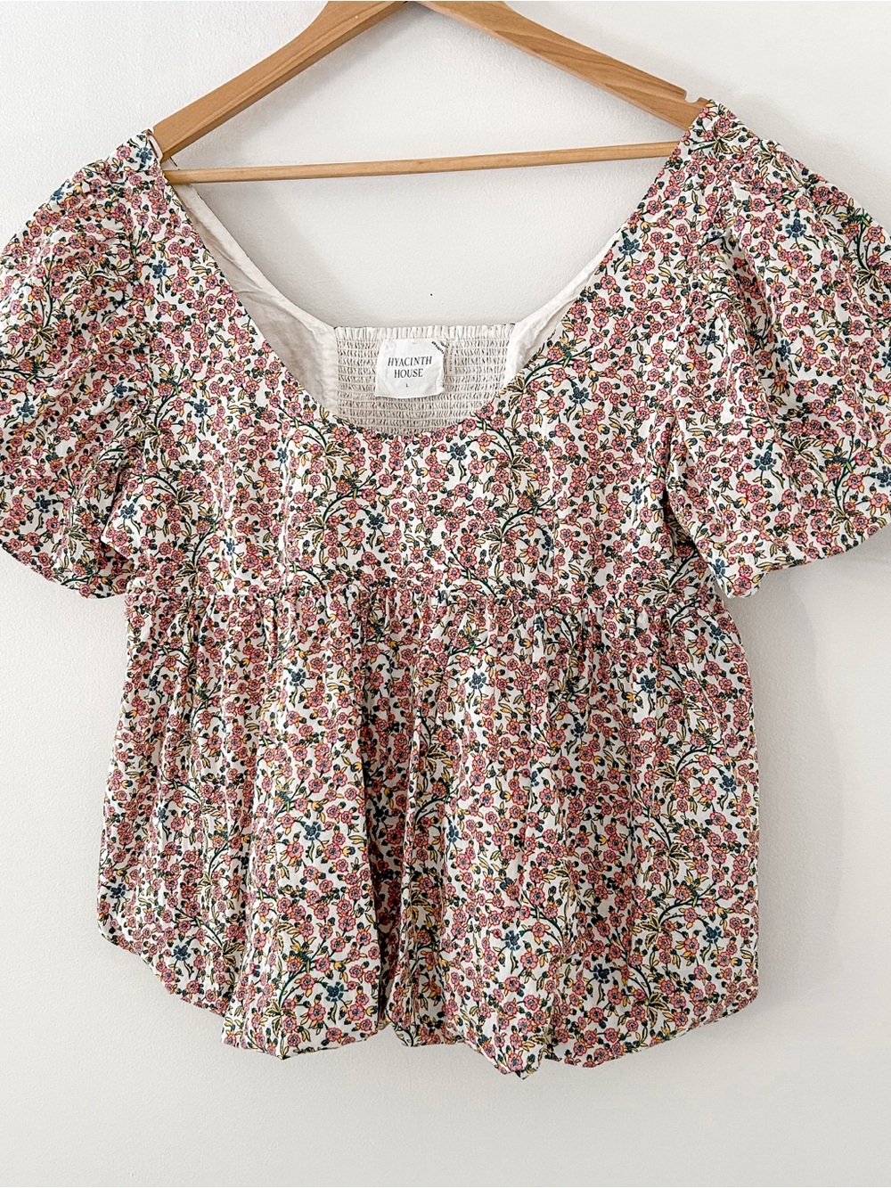 Floral Puff Sleeve Smocked Scoop Neck Virginia Blouse - Picture 3 of 9